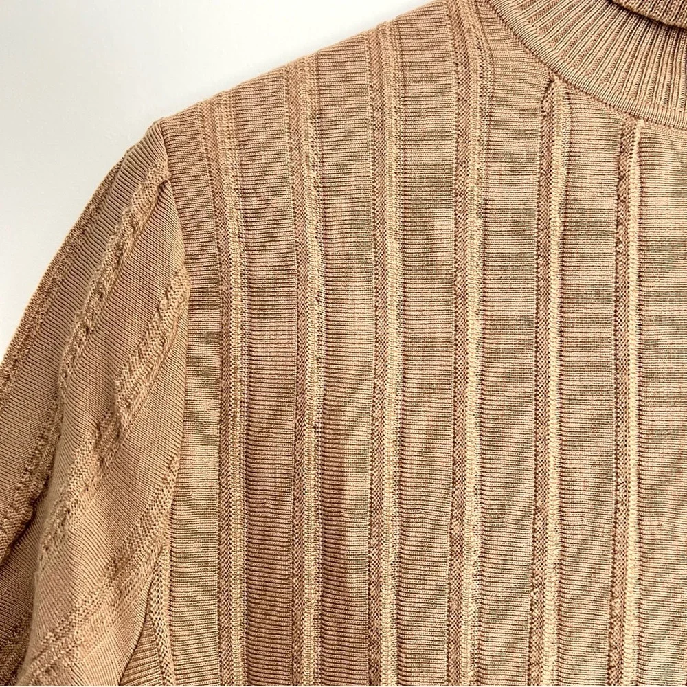 COS Beige Tan / Beige Scallop Pleated Knit Wool Blend Turtleneck Boho Dress Sz S - Picture 6 of 16